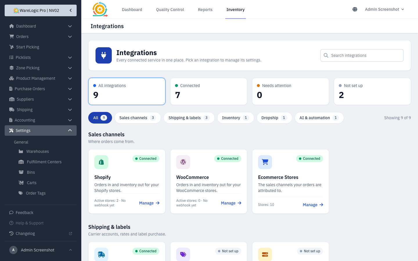 Integrations hub