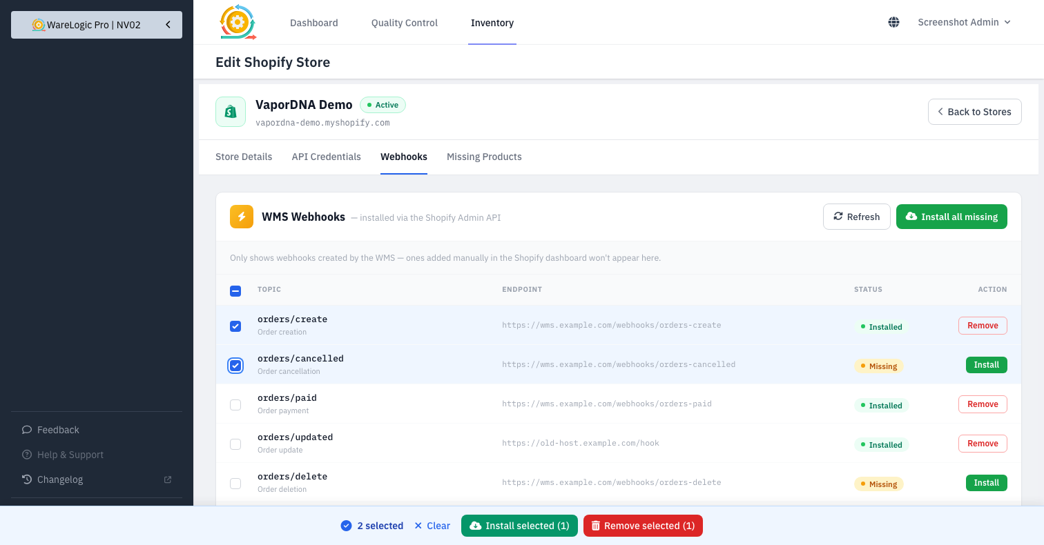 Bulk webhook actions
